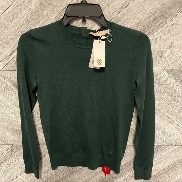 Tory Burch | Iberia Long Sleeve Pullover Sweater In Emerald Green Size XXS - Picture 10 of 10